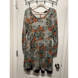 Anthropologie Saturday Sunday Gray Floral Knit Dress Fit & Flare Size Medium